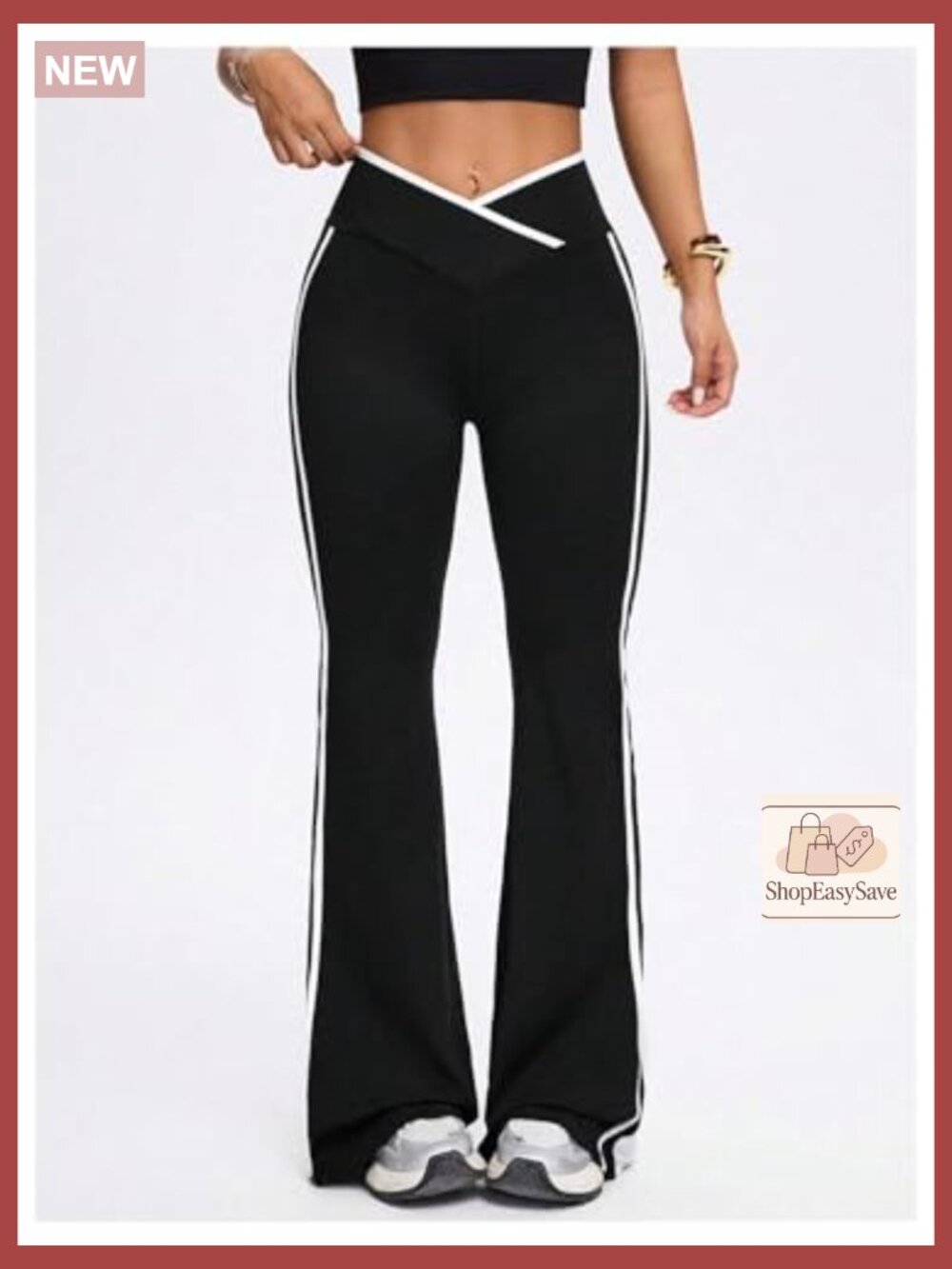 Flared Leggings High Waisted Bell Bottom Workout Yoga Pants Striped - Picture 2 of 5